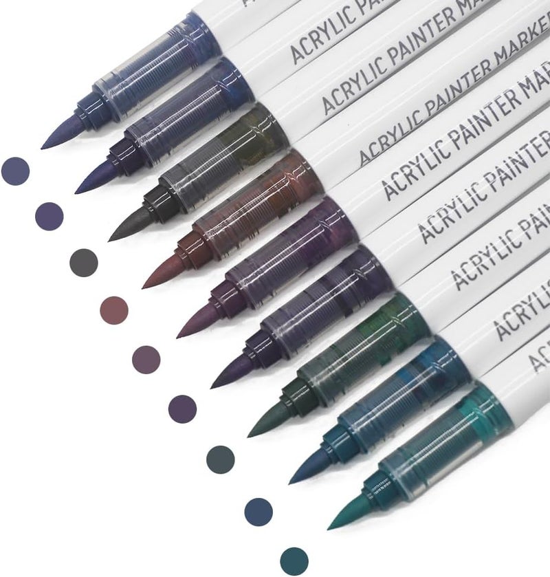 Yolaka Water Based Acrylic Paint Markers, 9 Colors Acrylic Paint Pens Set with Soft Brush Tip, Marker Pen for Rock Painting, Egg, Wood, Glass, Paper, Acrylic Painter Ink (Colorful Black Series) - Image 1